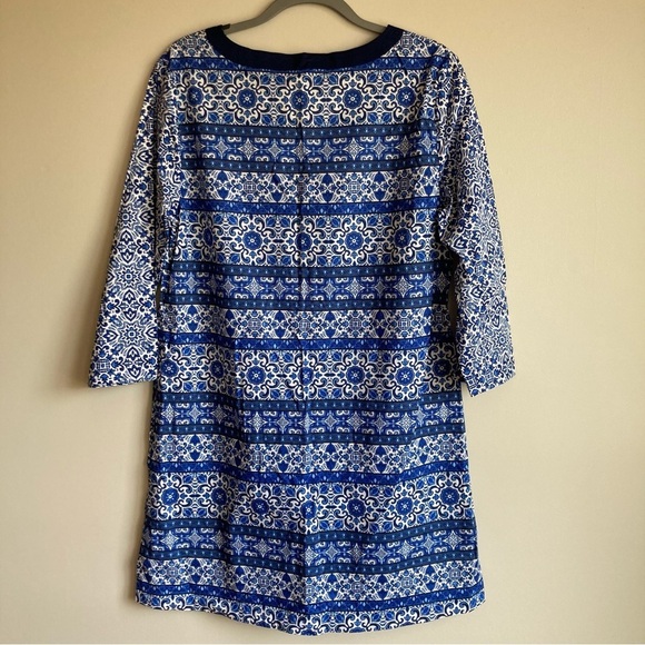Land’s End Blue Tile Patterned Blue White Lightweight Dress M - Picture 7 of 9